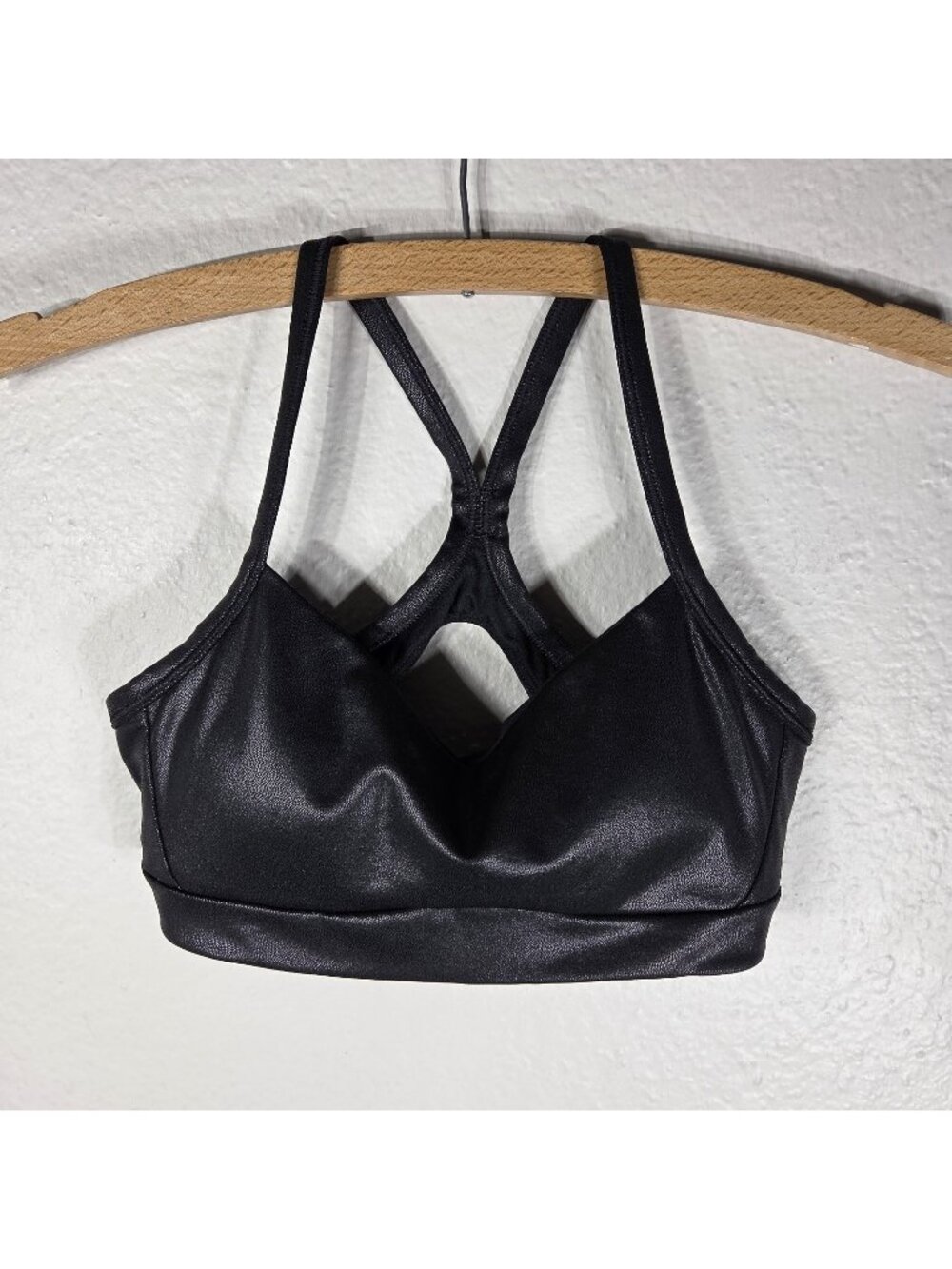 Athleta Vital Matte Foil Shine Sports Bra Size XS Black Wireless Racerback